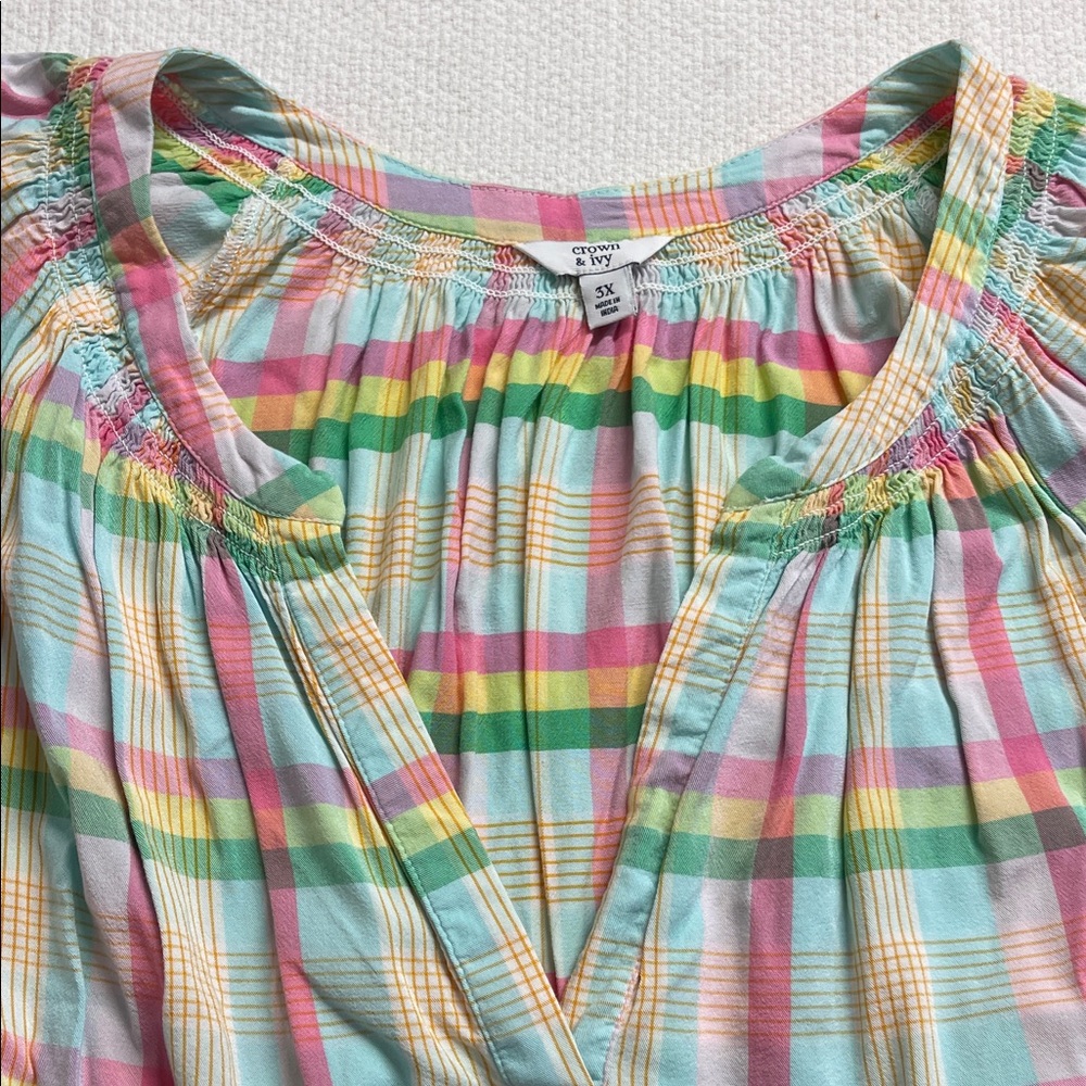 crown & ivy Multicolor Plaid Blouse 3X Plus size Ladies - Picture 3 of 5